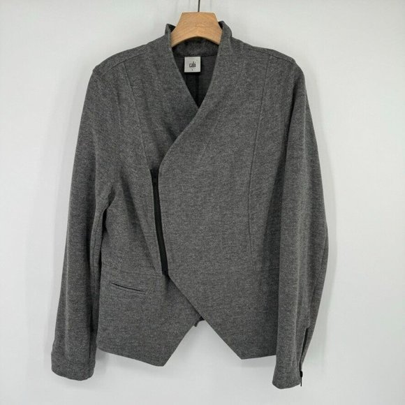 CAbi 3556 Gray Rebel moto Zip Up Ponte Knit Jacket womens size Large - Picture 7 of 10